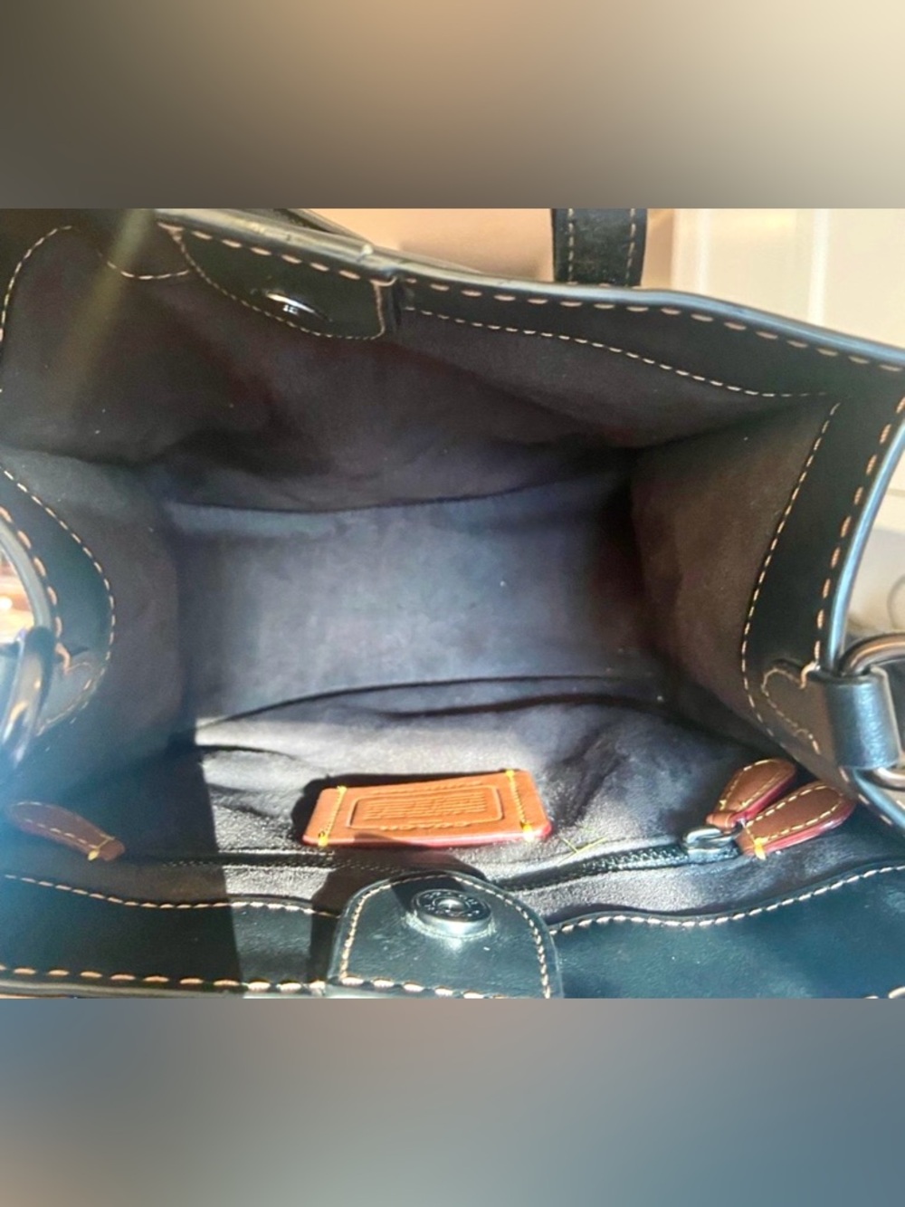 Coach Black Field Tote 22 - Smooth & Refined Calf Leather-Quilted Puffy Hangtag - Picture 8 of 10